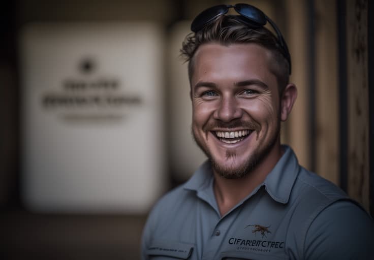Smiling pest control technician in uniform.