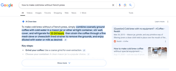 AI Overview giving specific direction