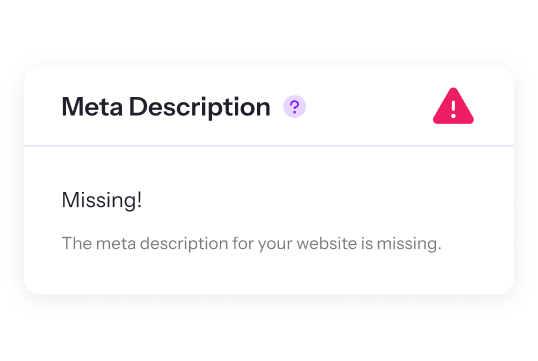 a notification that the meta description for your website is missing